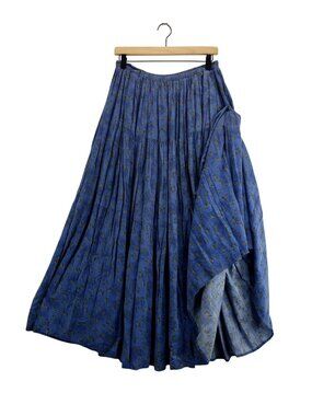 Vtg 90s Cactus Flower Maxi Broomstick Blue Skirt OS Butterfly Print Peasant Boho